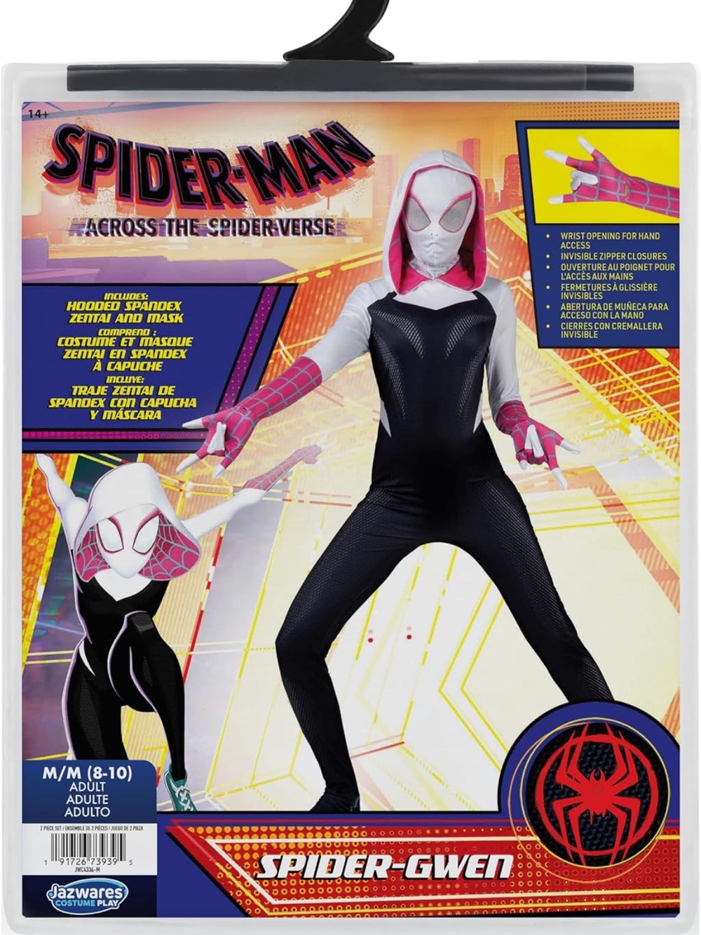 Spider-Gwen women’s Costume - Black, White & Pink Hooded Spandex Suit